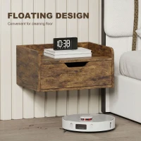 HOMCOM Floating Nightstands Set of 2, Wall Mounted Bedside Table with Drawer for Bedroom, Rustic Brown(m-5)