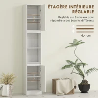 HOMCOM Meuble colonne salle de bain, meuble de rangement avec 2 portes, 2 compartiments ouverts, , 30 x 24 x 170 cm, blanc(m-6)