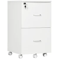 Vinsetto Caisson de bureau rangement sur roulettes dossier meuble armoire de bureau 2 tiroirs verrouillables en MDF panneaux de particules dim. 43L x 45l x 72H cm blanc(m-12)