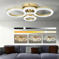 HOMCOM LED Ceiling Light, Modern Dimmable 4 Rings Ceiling Lamp with Wall Switch, 40W 4350lm Flush Mount Ceiling Light with 3500K/4500K/6000K Colour Temperatures for Living Room, Bedroom, Gold Tone(m-10)
