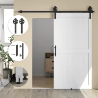 HOMCOM Porta Scorrevole in Stile Country con Binario e Maniglia in Legno e Acciaio, 106.6x213.4 cm, Bianco e Nero(m-7)