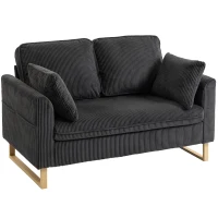 HOMCOM 2 Seater Sofa, 140 cm Loveseat Sofa with Spring Cushions, Metal Legs, 2 Pillows, Dark Grey(m-10)