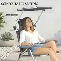 Outsunny Składany leżak ogrodowy z poduszką, regulowanym daszkiem i 6-stopniową regulacją oparcia, 62 x 68 x 79 cm, ciemnoszary(m-6)