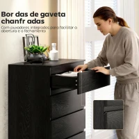 HOMCOM Cómoda 5 Gavetas Cômoda para Quarto Móvel de Arrumação Estilo Moderno 77x40x111,5 cm Preto Veteado(m-5)