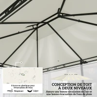 Outsunny Toile de rechange pour pavillon toile de tonnelle 4 x 3 m, double toit avec trous de drainage, polyester 180 g/m², crème(m-5)