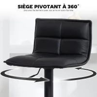 HOMCOM Lot de 2 tabourets de bar, chaises de bar réglable en hauteur avec assise pivotant en PU 44 x 45 x 85-106 cm noir(m-6)