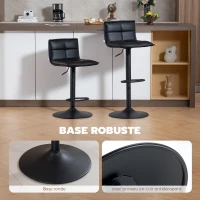 HOMCOM Lot de 2 tabourets de bar, chaises de bar réglable en hauteur avec assise pivotant en PU 44 x 45 x 85-106 cm noir(m-7)