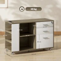 HOMCOM Armário Arquivador de Escritório com Rodas 3 Gavetas Estação de Carga Fechadura e Prateleiras 100x40x65,5 cm Marrom Acinzentado(m-3)
