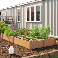 Outsunny Carré Potager en Bois Lit de Jardin Surélevé 4 Zones de Culture Fond Ouvert Montage sans Outil 234x109x25cm Marron Clair(m-2)