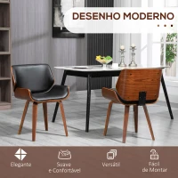 HOMCOM Conjunto de 2 Cadeiras de Jantar com Pés de Madeira Estofadas em Couro Sintético Encosto Curvado 53x54x81 cm Preto(m-4)