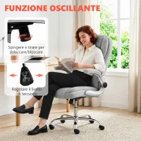 HOMCOM Sedia Ergonomica, Schienale Alto Velluto Stampato, Braccioli Ribaltabili, Bianco Crema(m-8)