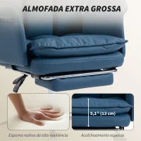 HOMCOM Cadeira de Secretária com Apoio para os Pés  Encosto Reclinável Estofada em Couro Sintético 69x65x108-116 cm Azul(m-5)