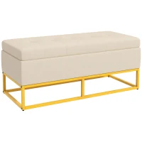 HOMCOM Sitzbank mit Stauraum, dekorative Knopfheftung, Flanelloptik, goldfarbene Stahlbeine, 110 x 47 x 46,5 cm(m-1)