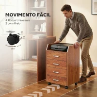 Vinsetto Bloco de Gavetas de Escritório com Rodas 4 Gavetas Organizador Móvel 40x36x65 cm Castanho(m-5)