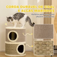 PawHut Arranhador em Forma de Cilindro para Gatos com 3 Níveis Plataforma e Caverna Confortável 37,5x37,5x70 cm Caqui e Bege(m-6)