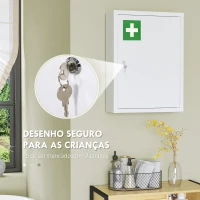 kleankin Armário de Parede para Medicamentos de Aço com 3 Prateleiras e 2 Chaves para Casa de Banho 40x15x53,5 cm Branco(m-4)