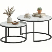 HOMCOM Set of Two Marble-Effect Stacking Tables - White(m-10)