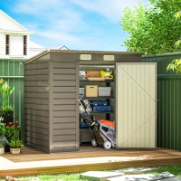 Outsunny 4 x 6ft Galvanised Metal Garden Shed, with Locking Door - Grey(m-10)