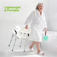 HOMCOM Shower Chair with Arms and Back, Height Adjustable Bath Bench, Non-Slip Shower Stool for Inside Tub, Aluminum Bathroom Bench for Elderly, Senior, Disabled, Handicap, White(m-7)