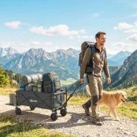 Outsunny Carrello da Giardino 72L Pieghevole con Manico Regolabile, in Acciaio e Tessuto Oxford, 114x46x92 cm, Nero(m-2)