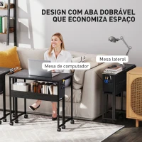 HOMCOM Secretária Dobrável com Rodas Prateleira e Bolso de Armazenamento Ideal para Espaços Pequenos 80x50x75 cm Preto(m-4)