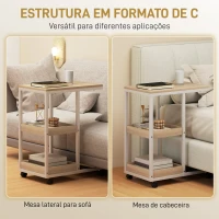 HOMCOM Mesa Auxiliar em Forma de C com Rodas Prateleiras Abertas e Estrutura em Aço para Sala ou Quarto 51x33x66 cm Madeira e Branco(m-4)
