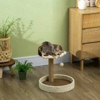 PawHut Arbre à chat griffoir grattoir en forme de patte 2 plateformes et un pompon suspendu hauteur 44 cm marron(m-10)