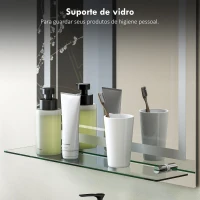 kleankin Espelho de Casa de Banho com Luzes LED 60x80 cm 3 Cores de Luz Brilho Ajustável Prateleira de Vidro Função de Memória Prata(m-5)