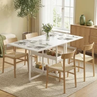 HOMCOM Tavolo Pieghevole a 2 Ribalte per 4 Persone con 2 Ripiani Aperti, Legno e Metallo, 133.4x80x75 cm, Bianco(m-2)