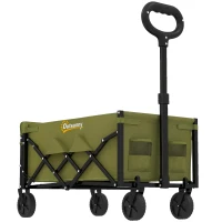 Outsunny 60L Foldable Festival Trolley on Wheels, Collapsible Wagon Cart with Drop-Down Tailgate, Adjustable Handle, Green(m-1)
