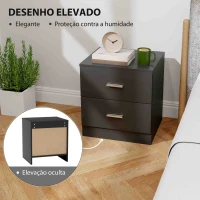 HOMCOM Mesa de Cabeceira Moderna com 2 Gavetas para Sala Quarto Capacidade 30 kg 45x39,5x49 cm Preto(m-6)