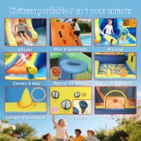 AIYAPLAY Château gonflable avec souffleur 8 en 1, parc aquatique, toboggan, trampoline, piscine à balles, oxford, multicolore(m-4)