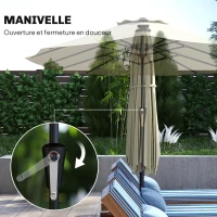 Outsunny Parasol de Jardin Double 36 LED Solaires Rectangulaire UPF 50+ Structure à 12 Baleines avec Manivelle 395x215cm Beige(m-8)