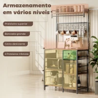 HOMCOM Estante de Cozinha com Três Tomadas e Luzes LED Estilo Industrial com Prateleiras para Micro-ondas 80x42x162 cm Castanho Rústico e Preto(m-7)
