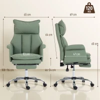 HOMCOM Cadeira de Secretária com Apoio para os Pés  Encosto Reclinável Estofada em Couro Sintético 69x65x108-116 cm Verde(m-3)