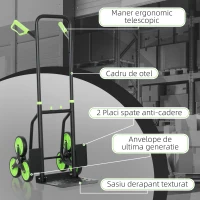 DURHAND Cărucior Portbagaj pentru Scări cu 6 Roți, Pliabil, Capacitate 120kg, Cadru din Oțel, Mâner PP, pentru Mutări, Grădinărit, Obiecte Grele, Verde(m-6)