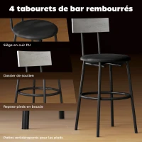 HOMCOM Ensemble table de bar avec tabourets, table haute bar et 4 tabourets, structure en acier, 110 x 55 x 90 cm, blanc(m-5)