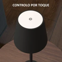 HOMCOM Candeeiro de Mesa com Luzes LED Candeeiro de Mesa Sem Fios Recarregável por USB-C 3 Cores Ø11,2x36,5 cm Preto(m-7)