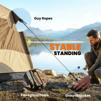 Outsunny Double Layer Instant Pop Up Tent with Rainfly, Portable Camping Shelter with Sewn-in Groundsheet and Carry Bag, Brown(m-7)