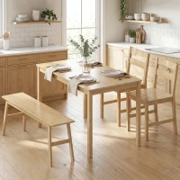 HOMCOM Ensemble de salle à manger en bambou, table à manger avec 2 chaises et banc pour 4 personnes, bois naturel(m-10)