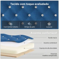 HOMCOM Banco ao Pé da Cama Estofado em Veludo Design Capitoné Base de Metal Banco para Quarto Entrada Sala 117x40x48 cm Azul Escuro(m-4)