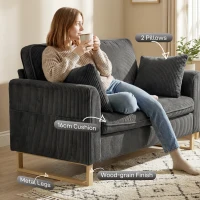 HOMCOM 2 Seater Sofa, 140 cm Loveseat Sofa with Spring Cushions, Metal Legs, 2 Pillows, Dark Grey(m-5)