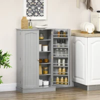 HOMCOM Armoire meuble de cuisine garde-manger 2 portes avec 5 étagères et 12 porte-épices - 60 x 30 x 104 cm - gris(m-10)