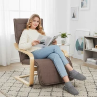 HOMCOM Poltrona Relax com Apoio para os Pés Ajustáveis Poltrona Estofada em Tecido com Estrutura de Madeira 66,5x94x100 cm Marrom(m-7)