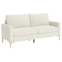 HOMCOM Sofá de 3 Lugares de 181 cm Estofado em Veludo com Almofadas Espessas Pernas de Metal Branco Creme