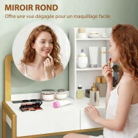 HOMCOM Coiffeuse avec miroir et tabouret, station de charge, table de maquillage avec 2 tiroirs, 3 étagères ouvertes, blanc(m-5)