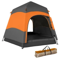 Outsunny Double Layer Instant Pop Up Tent with Rainfly, Portable Camping Shelter with Sewn-in Groundsheet and Carry Bag, Orange(m-10)