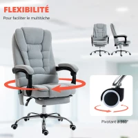 Vinsetto Fauteuil de bureau massant et chauffant, chaise de bureau, hauteur réglable, dossier inclinable, 65x70x111-119cm, gris(m-7)