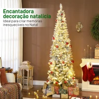HOMCOM Árvore de Natal Estreita 210 cm Nevada com Luzes LED Bicolores 11 Modos de Iluminação 687 Ramos Suporte Metálico Verde(m-4)