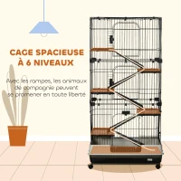 PawHut Cage pour lapin enclos à 5 niveaux avec 3 portes 5 rampes plateau amovible roulettes 81 x 52,5 x 159 cm noir et gris(m-4)